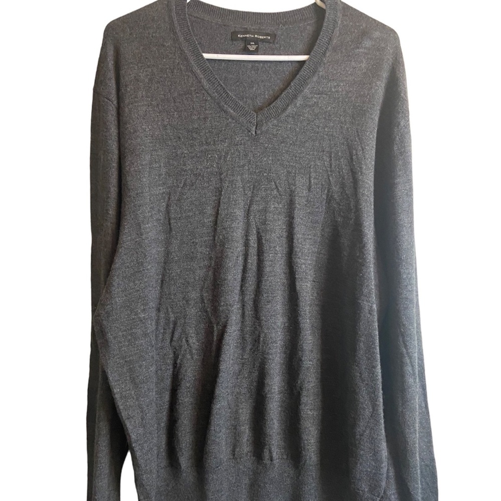 Kenneth roberts grey vneck lightweight wool blend Sweater mens 2xl